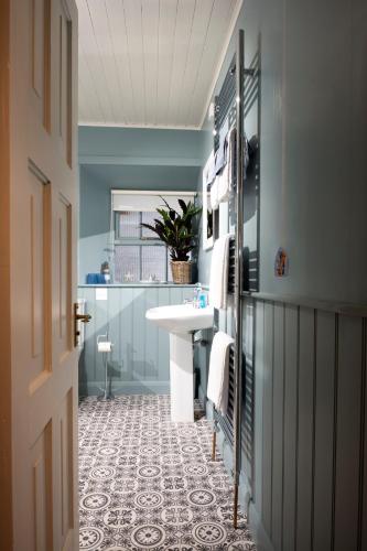 a bathroom with a sink and a counter top at Margaret's Cottage B&B in Ardglass