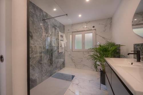 a bathroom with a shower and a sink at L'Attrape-Rêves in La Gaude
