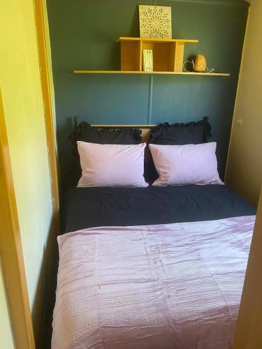 a bed with two pillows on it in a room at Ti caz prairie in Marnoz