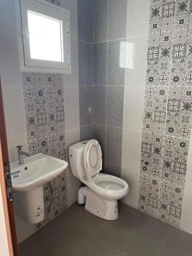 a bathroom with a toilet and a sink at Haouaria PANTELLERIA in Sidi Amor