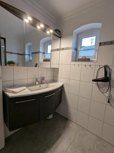 a bathroom with a sink and a mirror at Ferienwohnung Lachen in Lachen