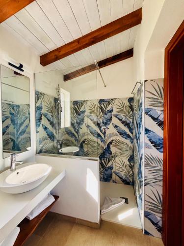 a bathroom with a sink and a mirror at Luna&Limoni Country in Muravera