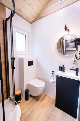 a bathroom with a toilet and a sink at La Playa Resort & Camp Trzebinia in Trzebinia