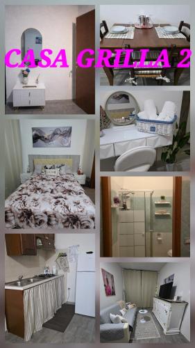 a collage of photos of a bedroom and a bathroom at Casa Grilla in Assemini