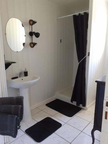 ein Badezimmer mit Waschbecken und Dusche in der Unterkunft L'Ariade in Monpazier