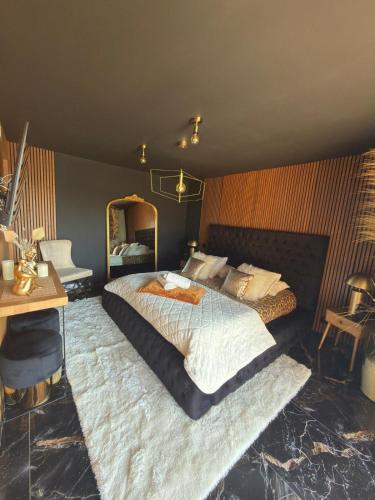 a bedroom with a large bed with a large mirror at chambres d hôtes villa del sole in Puget-sur-Argens