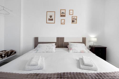 a large white bed with two pillows on it at Carmen's Place in Ponta Garça