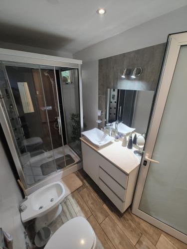 a bathroom with a toilet and a sink and a shower at Casa chacras in Chacras de Coria