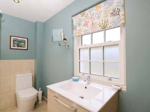a bathroom with a sink and a window and a toilet at Ormiston House in Pewsey