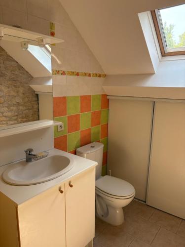 a bathroom with a sink and a toilet at Le Verger de la Tannerie in Chesley