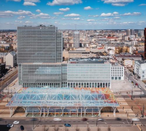 an overhead view of a large building in a city at Hampton by Hilton Łódź City Center in Łódź
