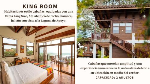 a flyer for a house with a bed and a balcony at Pacaya Lodge and Spa in La Laguna