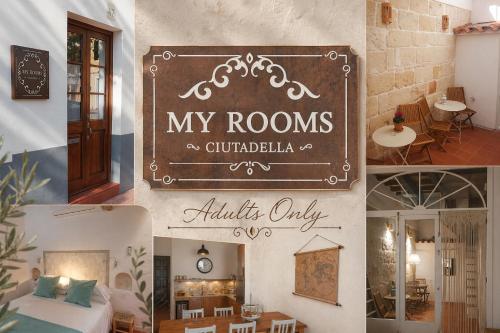 a collage of photos with a sign for a hotel at My Rooms Ciutadella Adults Only by My Rooms Hotels TI in Ciutadella