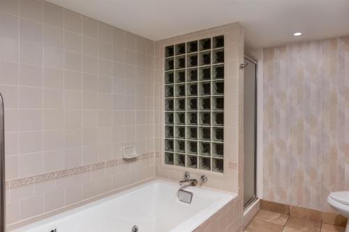 a bathroom with a tub and a toilet and a sink at Hampton Inn South Hill in South Hill