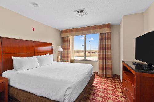 a hotel room with a bed and a television at Hilton Garden Inn Starkville in Starkville