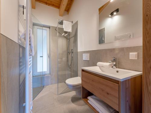a bathroom with a sink and a toilet and a shower at Grebenzen Lodge 1028 in Sankt Lambrecht