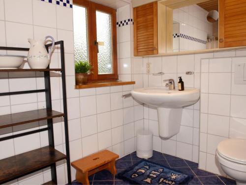 a bathroom with a sink and a toilet at Weitblick in Zenting