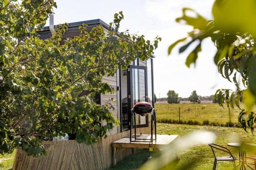 a small house with a red ball on a bench at Tiny Balloon House by Tiny Away in Canowindra