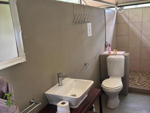 a bathroom with a toilet and a sink at Jimmy's Place in Dinokeng Game Reserve