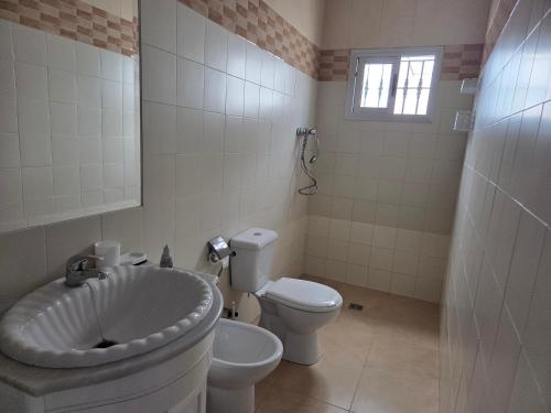 a bathroom with a sink and a toilet at El Zamora in Sanlúcar de Barrameda