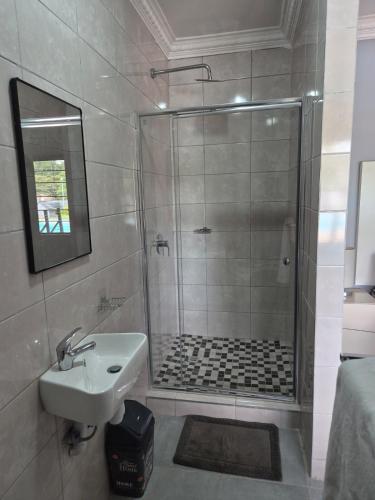 a bathroom with a shower and a sink at Ntobongwana in Pinetown