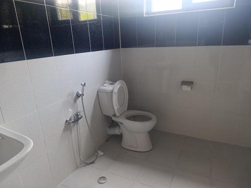 a bathroom with a toilet and a sink at Zaqatala-Car riverside cottage in Zaqatala