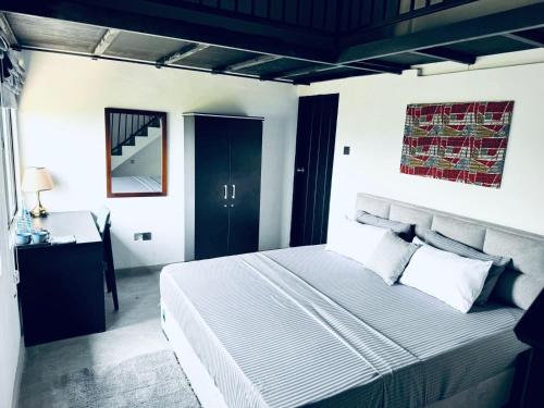 a bedroom with a bed and a desk and a mirror at ARHH castle in Ginigathena