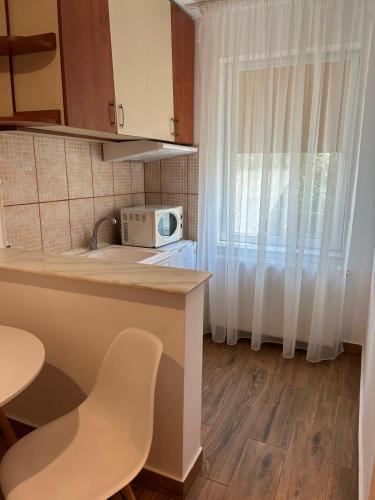 a small kitchen with a counter and a microwave at Suzana Garden in Venus