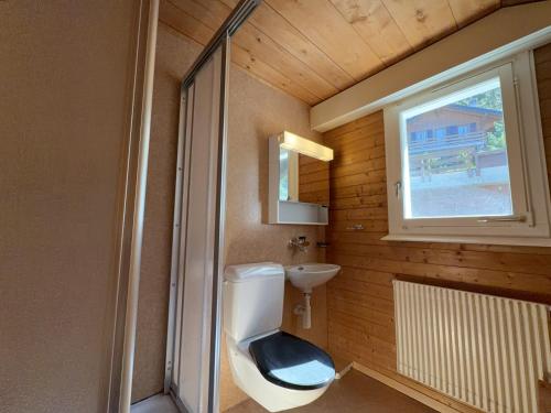 a bathroom with a toilet and a sink and a window at Cache-Cache MOUNTAIN & QUIET chalet 10 pers in Veysonnaz
