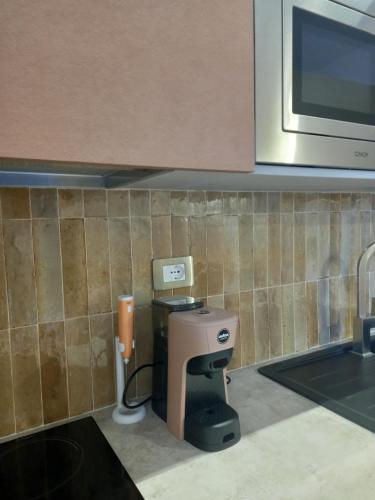 a kitchen with a sink and a paper dispenser at Glamonia rooms in Campobasso