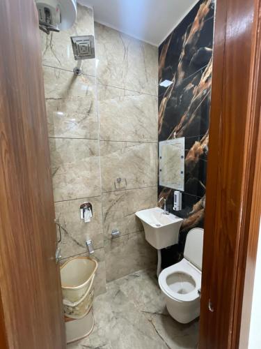 a bathroom with a toilet and a sink at Hotel 48 in Amritsar
