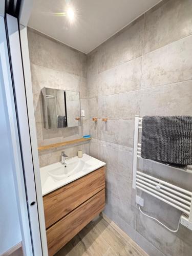a bathroom with a sink and a mirror at Le Cocon des Remparts in Gravelines