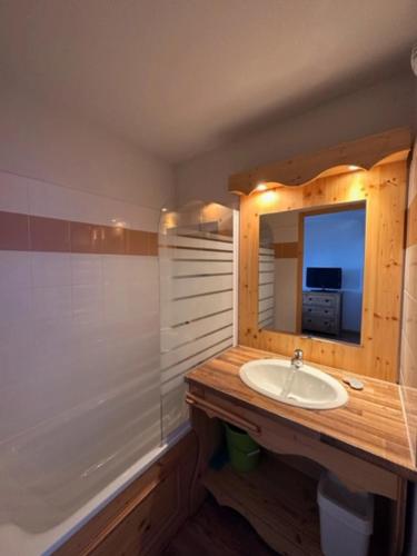 a bathroom with a sink and a mirror at studio le Bouquetin 304 in Chamrousse