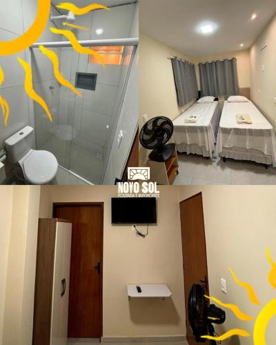a collage of two pictures of a hotel room at Pousada Novo Sol in Solânea