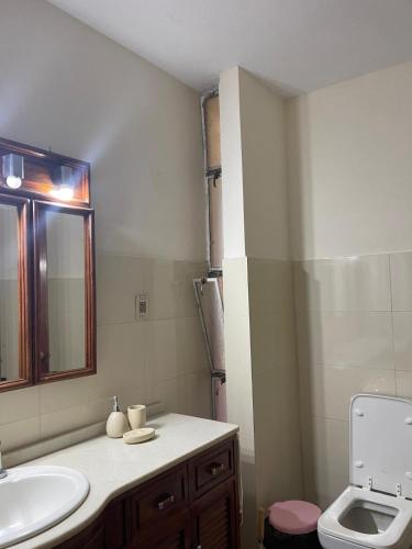 a bathroom with a sink and a toilet at Chalet de Irurtia in Carmelo