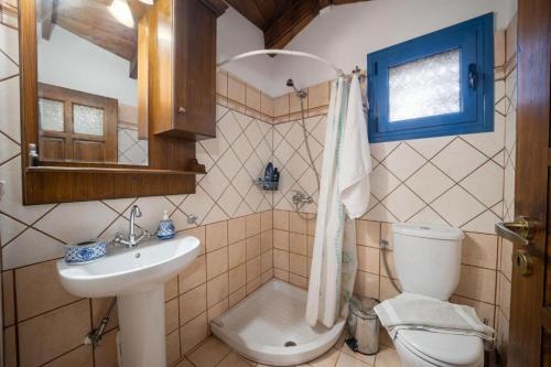 a bathroom with a sink and a toilet and a mirror at VERANDA MARE in Agia Effimia
