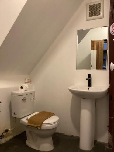 a bathroom with a toilet and a sink at เชียงคานคลาสสิค in Chiang Khan