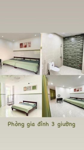 two pictures of a room with two beds at Nhà nghỉ Thu Hoạch in Hà Tiên