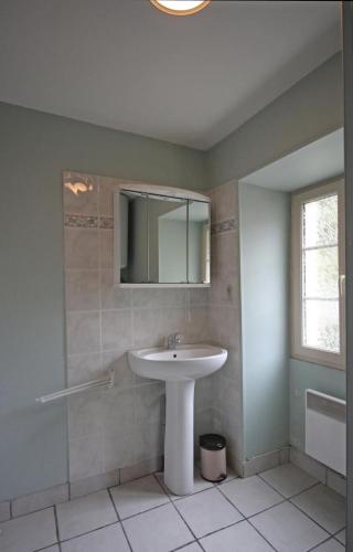 a bathroom with a sink and a mirror at La bachellerie in Nedde