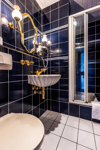 a bathroom with a sink and a toilet at Landhaus Brockenblick in Hohegeiß