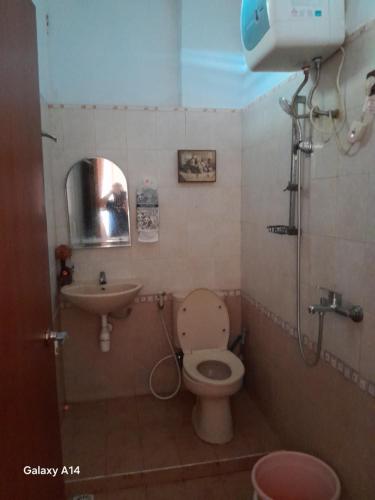 a bathroom with a toilet and a sink at Villa Dinar Tulip VIB in Lembang