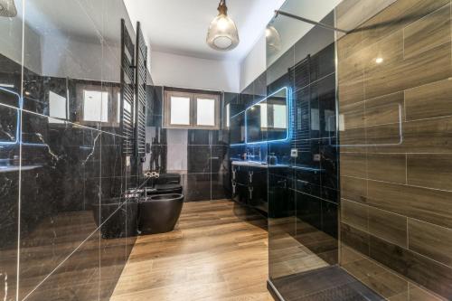 a bathroom with a shower and a toilet and a sink at Chateau De La Rose in Fonte Nuova