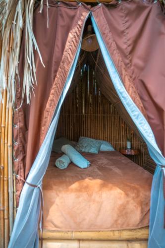 a bed in a yurt with a mosquito net at Hotel MulataRetreat in La Mesa