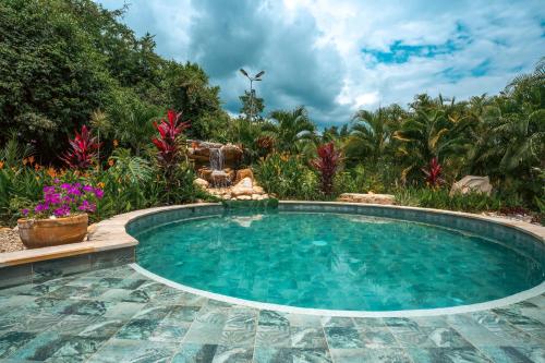 a swimming pool in a backyard with plants at Hotel MulataRetreat in La Mesa