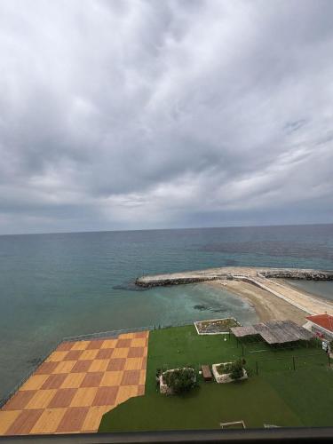 an aerial view of an island in the ocean at Sunport Hotel in Kyrenia