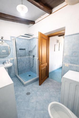 a bathroom with a shower and a toilet and a sink at Paradise House in Maratea