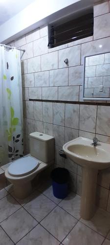 a bathroom with a toilet and a sink at Hotel Selena 1 in Huaraz