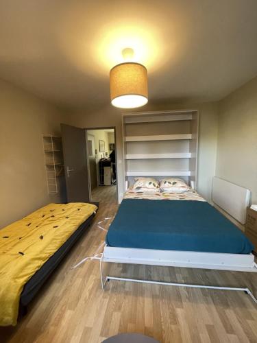 a bedroom with a large bed in a room at Studio charmant avec terrasse privée in Oradour-sur-Glane