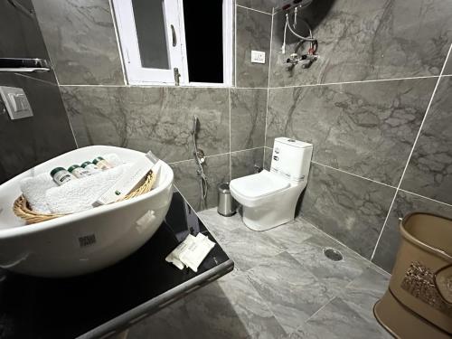 a bathroom with a sink and a toilet at The Forest Castle Resort in Pahalgām