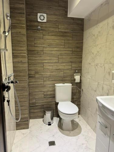 a bathroom with a toilet and a shower and a sink at Guest houses Forte in Tsigov Chark